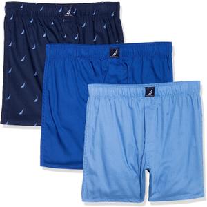 Nautica Men's Classic Cotton 3-Pack Woven Boxers (Blue, M)