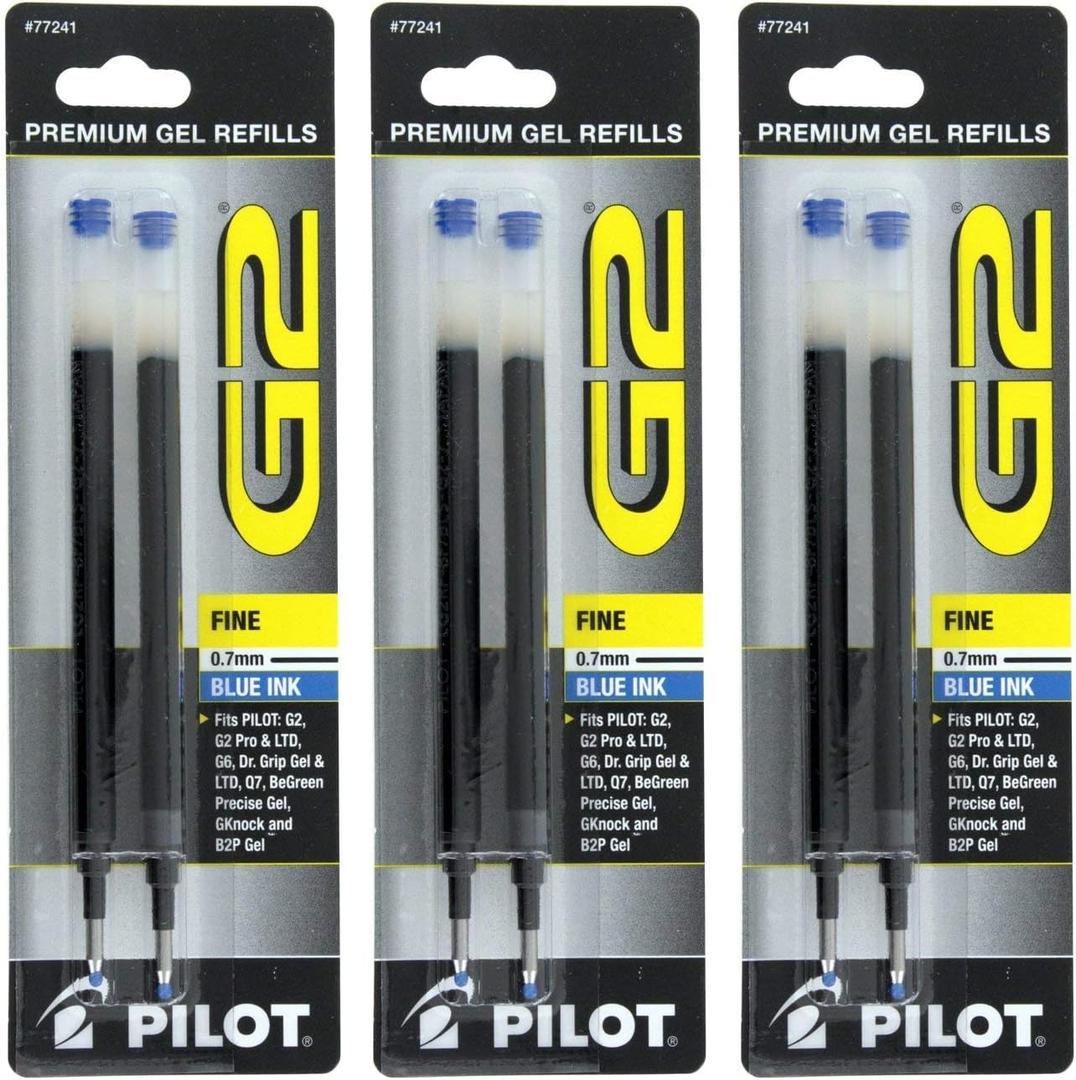 Pilot G2, Dr. Grip Gel/Ltd, ExecuGel G6, Q7 Rollerball Gel Ink Pen Refills Blue .7 mm 3 Pack