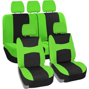 FH Group Car Seat Covers Full Set Cloth - Universal Fit,Automotive SeatCovers,Low Back Front SeatCovers,Airbag Compatible,Split Bench Rear Seat,Washable Car SeatCover for SUV,Sedan,Van Green