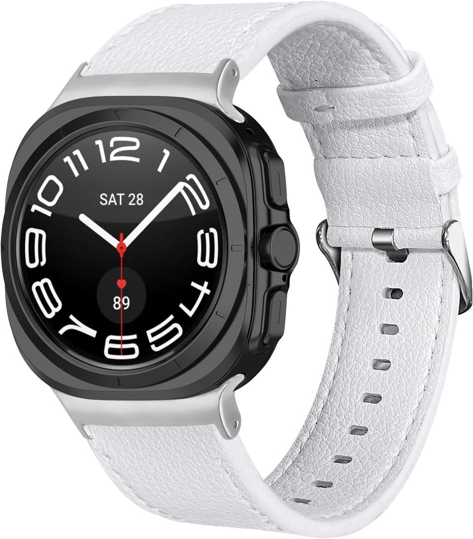 Leather Bands Compatible for Samsung Galaxy Watch Ultra 47mm (2025/2024) Watch Bands, Replacement Wristbands Bands for Galaxy Watch Ultra 47mm Smartwatch (white)