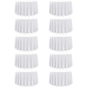 10-Pack White Round Tablecloths, 108 Inches, Stain-Resistant Polyester for 4-5 Ft Round Tables - Washable Table Covers for Weddings, Banquets, Birthday Parties, Events