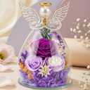 Preserved Rose in Glass Angel Figurine, for Mom/Wife/Grandma, Forever Flowers Rose Anniversary, Graduation or Birthday Gifts for Women Her