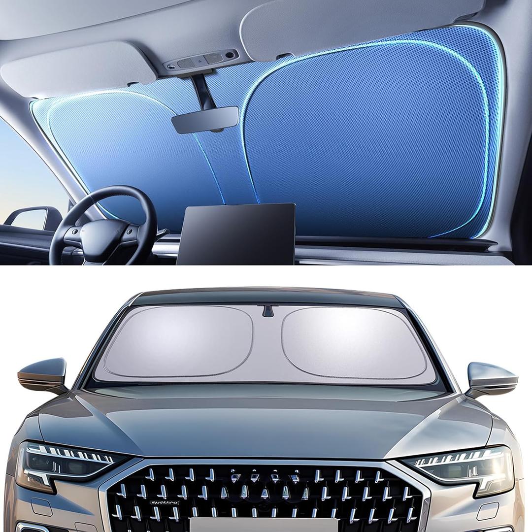 Windshield Sun Shade for Fit BMW X3 2018-2025 Foldable Sunshade with Titanium Silver & Ice Blue Layer, UPF50+ Car Window Shade