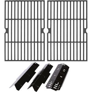 Hisencn Grill Replacement Parts for Dyna-Glo DGH353CRP DGF350CSP DGF350CSP-D, 3-Pack Porcelain Steel Heat Plates Flavorizer Bars for 2&3 Burner Gas Grill, 2-Pack Cast Iron 70-01-634 Grill Grates