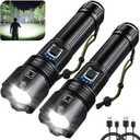 Flashlights High Lumens Rechargeable, 99000 Lumen Super Bright Flashlight 2 Pack, High Powered LED Flash Light with 5 Modes, IPX6 Waterproof Handheld Flashlights for Home Camping Gift