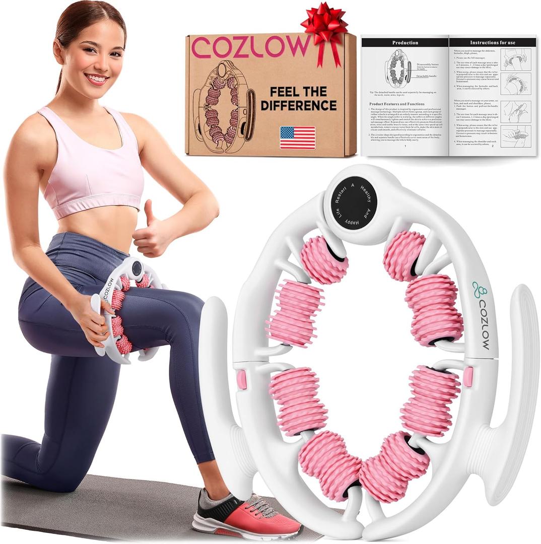 COZLOW Cellulite Massage Roller - Pink - Anti-Cellulite Massager with Detachable Roller Handles for Thighs, Legs & Buttocks - Fascia Massage Tool for Lymphatic Drainage & Deep Tissue Therapy