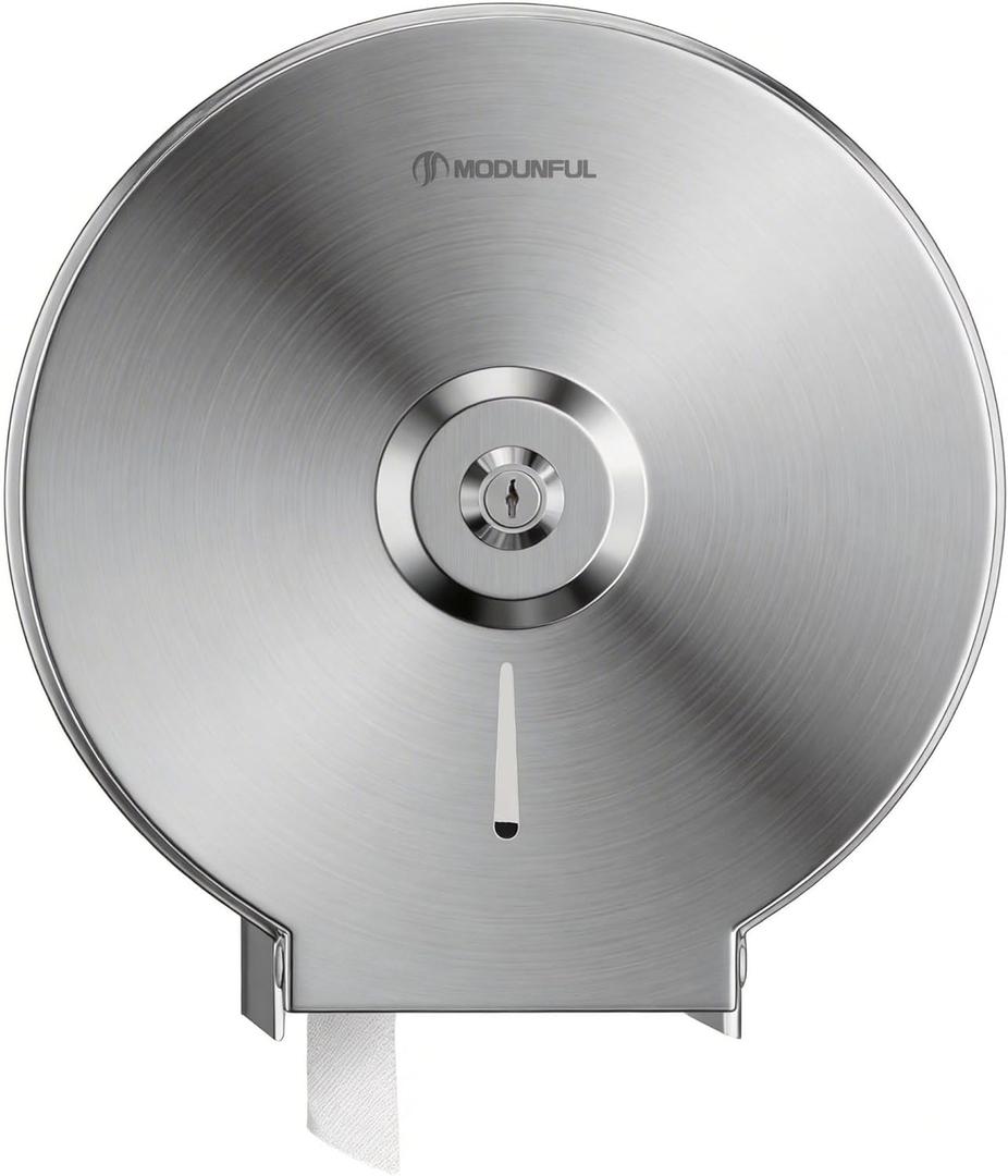 Commercial Jumbo Toilet Paper Dispenser: Wall Mount Stainless Steel 9 Inch Lockable Roll Toilet Paper Holder Bath Tissue Dispenser (Silver)