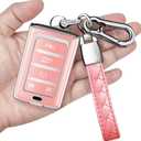 Sindeda for Jeep Key Fob Cover with Keychain Soft Full Protection Key Shell Compatible with Grand Cherokee L Grand Wagoneer 2021-2025 Smart Key 5 Buttons-B(Chalk Pink) 5 Buttons-B