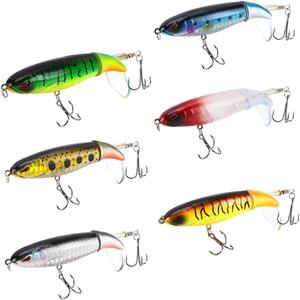 6PCS Whopper Fishing Lure, Bass Popper Lure kit, Topwater Fishing Lures with Rotating Tail with Storage Box, Floating Popper for Freshwater Saltwater