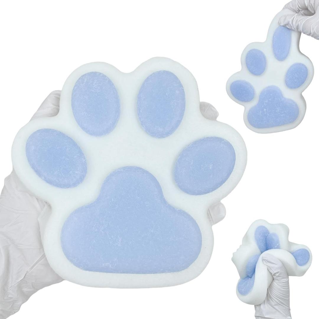 Big Cat Paw Squishy 5.5 Inch Large Size Squishies Squeeze Toys Pinch Family Squishy Cute Soft Silicone Giant Cats Paw Tangcii Fidget Stress Relief Sensory Toys Gifts for Adults Women (Blue+White)