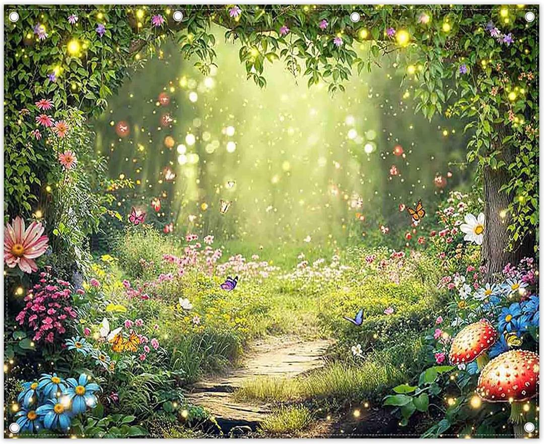Fabric 10x8ft Enchanted Forest Photography Backdrop Fairy Garden Background Kids Girl Magic Wonderland Party Decoration Spring Photo Booth Props