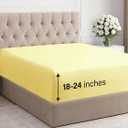 Extra Deep Queen Fitted Sheet - Hotel Luxury Single Fitted Sheet Only - Easily Fits 18 inch to 24 inch Mattress - Ultra Soft, Wrinkle Free w/Extra Deep Pocket - Easy-Care, Breathable & Comfy - Yellow