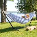 SUNCREAT Portable Outdoor Hammock with Stand Included, Blue Stripes