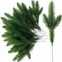 TIHOOD 25PCS 10 Inches Artificial Pine Branches Garland Green Plants Needles Fake Greenery Picks for DIY Wreath Christmas Embellishing and Home Garden Decoration