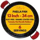 13 Inch Paella Pan 5 Servings - Enamelled No Rust Easy to Clean Steel Pan Propane - Gas Burners for Cooking - Indoor & Outdoor Cooking Skillet - Cacerola Paellera Sarten