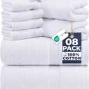 Utopia Towels 8 Piece Luxury Towel Set  Majestic Plush, Super Absorbent & Quicker-to-Dry, Thick 100% Ring Spun Cotton Towels for Bathroom, Spa & Hotel  2 Bath, 2 Hand, 4 Washcloths, White