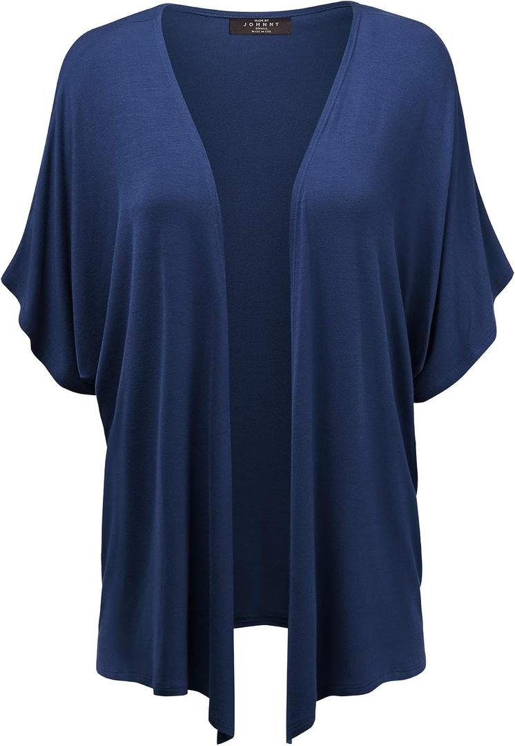 MBJ WSK1310 Women's Kimono Style Short Sleeve Dolman Cardigan L Navy