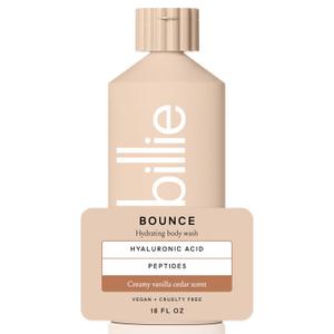 Billie Bounce Hydrating Women's Body Wash, 18 fl oz, Creamy Vanilla Cedar Scent, Vegan, Cruelty Free