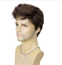 BEAUTY FLAG Mens Brown Wig Short Layered Natural Fluffy Synthetic Hair Wig Heat Resistant Halloween Cosplay Party Music Festival Wigs for Handsome Male Man