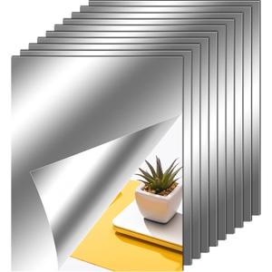 Zonon Flexible Mirror Sheets Self Adhesive Non Glass Mirror Tiles Stickers for Home Wall Decor(10 Pieces,8 x 10 Inches)