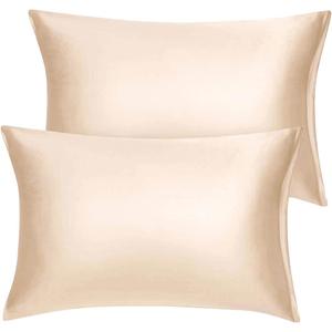 uxcell Travel Satin Pillowcase with Zipper, Super Soft and Luxury, Silky Pillow Cases Covers Set of 2, 14"x20", Caramel