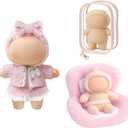 3 Pcs 17cm Doll Accessories Set Includes Car Seat Doll Clothes Outfit Clear Protective Case Hanging Display Case for Fans, Collectors