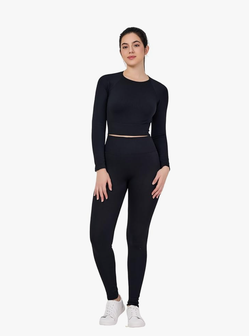 Women's Long Sleeve Workout Set - Leggings Sets Women 2 Piece Outfits - Workout Set Long Sleeve, Size M