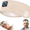 Sleep Headphones Bluetooth 5.4 Headband, Wireless Sleep Headphones with Ultra-Thin Stereo Speakers for Side Sleepers, Sports Headband Music Earphones Eye Mask for Nap Jogging Running Workout Air (Cream&White)