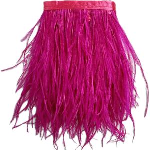 Happy feather 2 Yards 5-6inch Pink Ostrich Feathers Trim Fringe for DIY Dress Sewing Crafts Costumes Decoration-Fuchisa