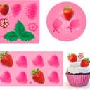 3 Pcs 3D Strawberry and Flowers Silicone Mold Strawberry Baking Mold Fruit Fondant Handmade Candy Jelly Bakeware for Baking Chocolate Pan Cake Kid Cupcake Soap Candle Clay Resin Wax Making