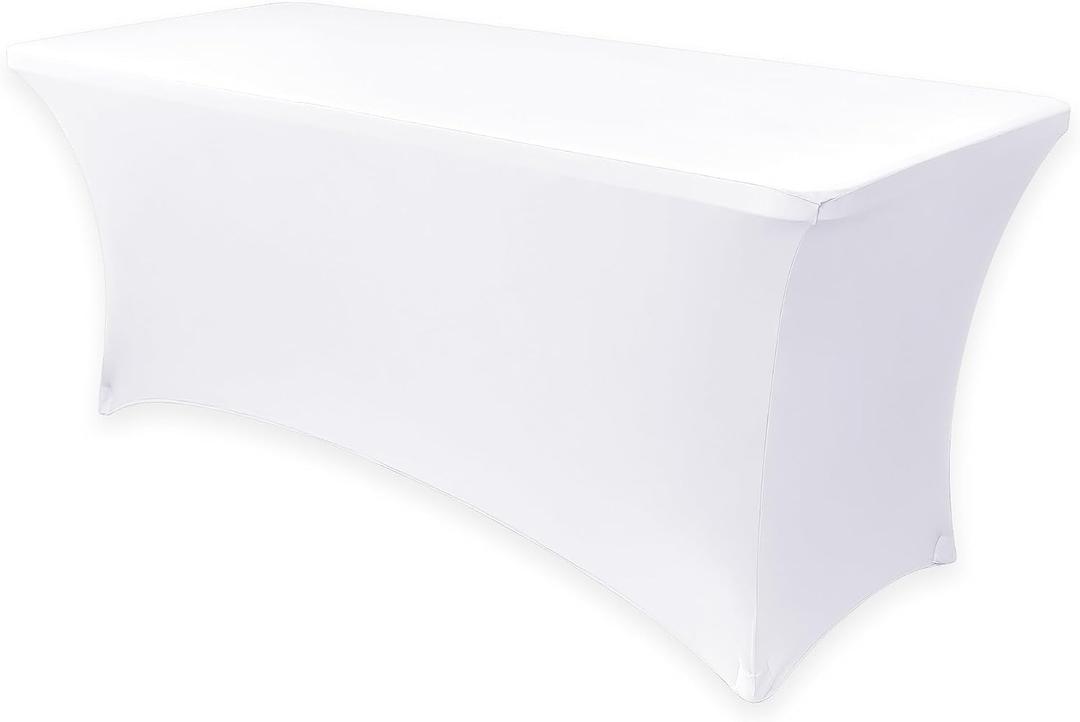 Obstal Spandex Table Cover 6ft Fitted Tablecloth Rectangular - Stretch Rectangle Folding Table Cloth for Birthday Party Wedding Banquet, White, 72L x 30W Inch