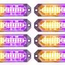 8-Pcs Purple/Amber LED Funeral Escort Emergency Strobe Grille Lights Bar, Ultra Slim Sync Feature Surface Mount Hazard Warning Flashing Light for Trucks/Vehicles/Car