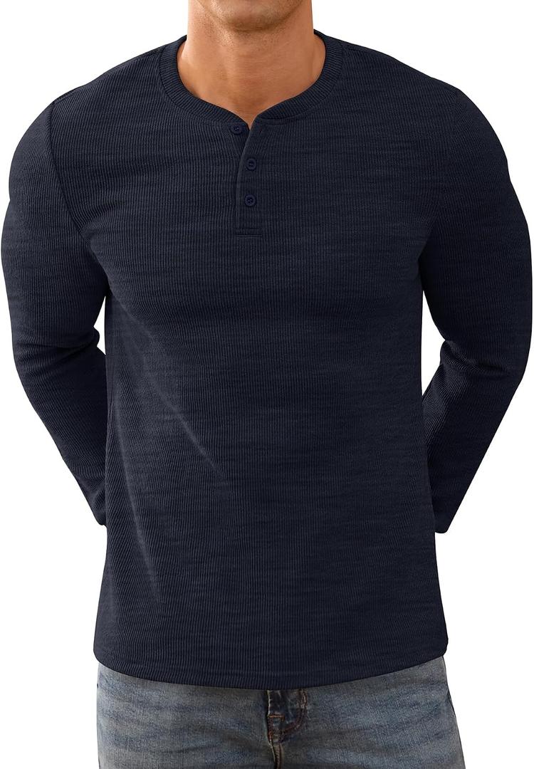 NITAGUT Men's Henley Shirts Long Sleeve Button T-Shirt Fashion Casual Pullover Shirt (M)