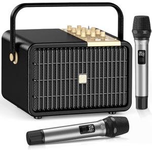 SUPNIU Wireless Voice Amplifier Professional Karaoke Machine with 2 UHF Microphones for Adults, 320W Peak Bluetooth Speaker PA System Treble & Bass for Home Party Wedding Outdoor Christmas Events L400
