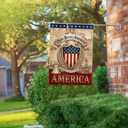 Patriotic House Flag 28x40 Inch Double Sided, God Bless America Burlap Outdoor Yard Flag with American Shield Eagle Liberty Bell, USA 4th of July Independence Day Outside Decor