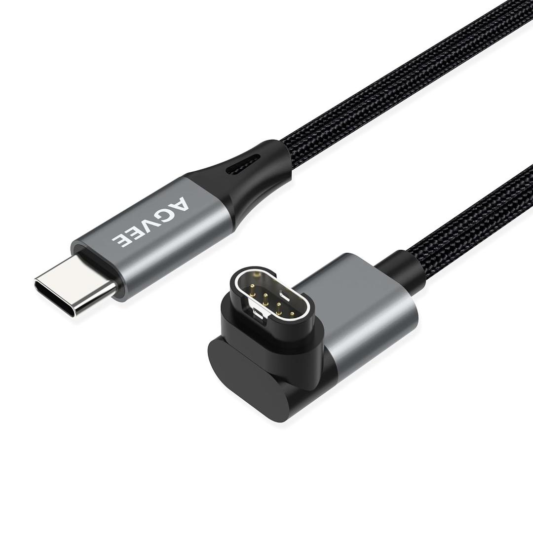 AGVEE 6.6ft Charger for Garmin Watch USB C, L-Shape Charging Cable for Fenix, Forerunner, Vivoactive, Instinct, Venu, Tactix, Approach, D2, Quatix Series, Right Angle Braided, Dark Gray