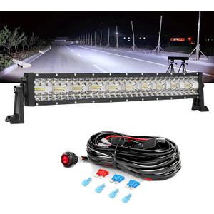 LANGBO-20-Inch Triple-Row LED Light Bar, 120W Ultra-Bright Off-Road Light, 12,000 Lumens Spot & Flood Combo, 12V Wiring Harness for Pickup, SUV, ATV, UTV, Roof, Bumper, Driving Fog Lights