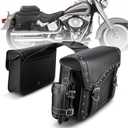 NICECNC Motorcycle Saddle Bags, PU leather Saddlebags, Reinforced Straps & Saddle Piece with Cup Holder, Throw Over Saddle Bag Side Bags Universal Accessories bags, Black