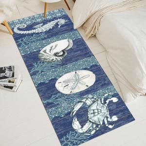 GUBIYU Rustic Coastal Runner Rug Ocean Beach Mat Area Rug Navy Blue Non-Slip Doormat Carpet Printing Rug for Living Room, Bedroom, Kitchen, Bathroom Kitchen Rugs Washable 23.6"x59" (1'11" x 4'11" (Rectangular))