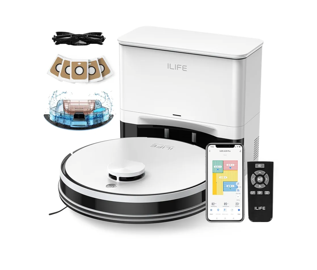 ILIFE A30 Pro Robot Vacuum and Mop, Self Emptying Station for 60 Days, 5000Pa Suction, LiDAR Navigation, No-Go Zones, 2.4G WiFi/App/Alexa/Remote Control, Roller Brush for Carpet, Hard Floors, 110V
