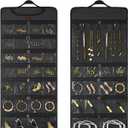 SMRITI Hanging Jewelry Organizer with Dual Zippered Pockets Canvas Double Sided Rotating Hanger Necklace Hanging Wall Organizer Earring Dustproof Holder Wall Mount Accessories Display Bag(Dark Grey)