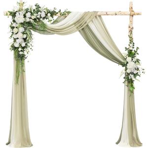 Ling's moment Wedding Arch Flowers with Drapes Kit-Pack of 5, 2pcs Flower Arrangements 3pcs Sheer Hanging Drapes White Ceremony Arbor Backdrop Artificial Rose Floral Decorations, White Green