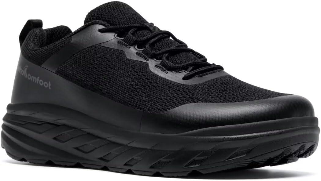 OrthoComfoot Men's Orthopedic Diabetic Wide Walking Shoes: Comfortable Casual Arch Support Plantar Fasciitis Fashion Sneakers, Work Tennis Orthotic High Arch Swollen Feet Shoes for Foot Heel Pain (10.5 Wide, K1-black)