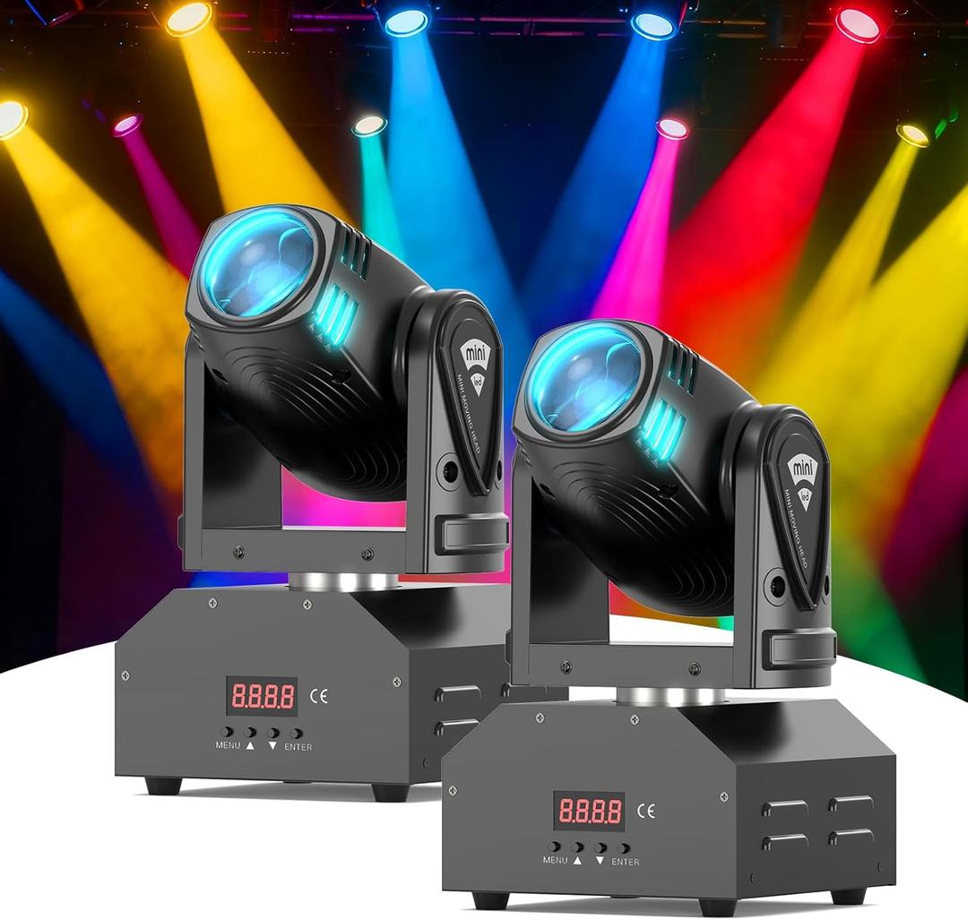 DJ Lights Moving Head U`King Mini LED Moving Head Light RGBW Stage Lighting Beam Spot Lights by DMX 512 Sound Activated Control for Wedding Disco Party Indoor Christmas and Halloween(Set of 2)