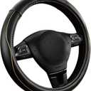 Skechers Memory Foam Steering Wheel Cover, Piping Microfiber Leather Steering Wheel Cover Sporty Universal Fit 14" 1/ 2-15" Car Wheel Protector for Men Women Fit Suvs, Vans, Sedans, Car, Trucks, Beige