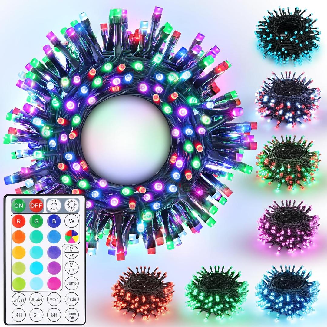 Joomer Christmas String Lights - 32FT 100LED Plug-in RGB String Lights with Remote, Waterproof Outdoor Indoor with Timer Memory Function for Tree, Yard, Christmas Decor (Non-Connectable) (33FT)