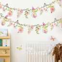 SUNBEAUTY 2Pcs Butterfly Daisy Garland Banner Reusable Waterproof Wildflower Garland 13ft for Enchanted Garden Woodland Birthday Baby Shower Bloom Tea Party Wedding Mother's Day Backdrop Decorations