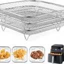Square Air Fryer Rack Compatible with 6-8 QT Air Fryer,3pcs Stackable Stainless Steel Dehydrator Rack, Square Air Fryer Accessories for Cosori, Instant Vortex, Chefman Airfryer, Ninja Foodi Grill