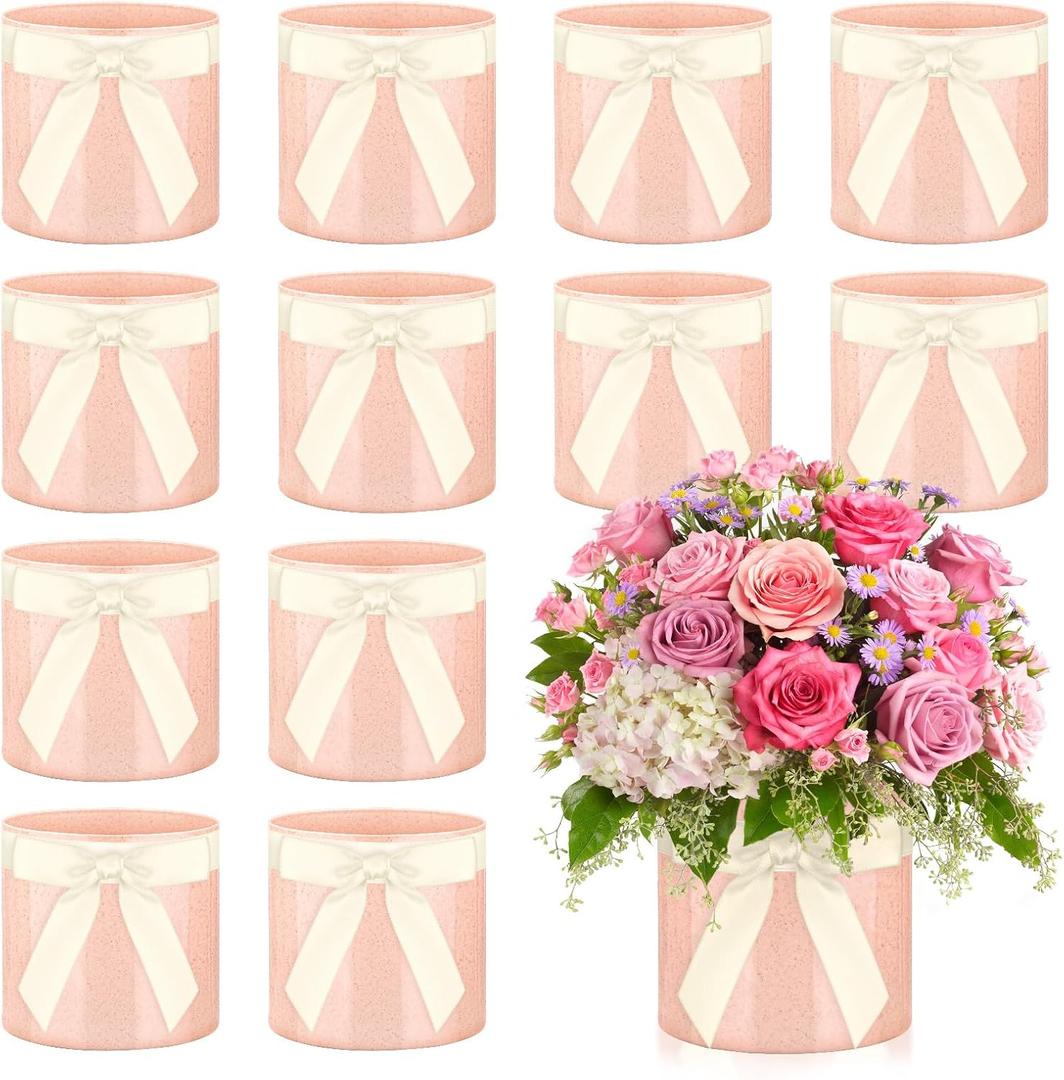 12 Sets Flower Buckets for Cut Flowers Include Flower Buckets Floral Foam Ribbon Home Office Wedding Decorations