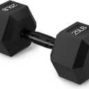 25lb Fitvids Rubber Encased Exercise & Fitness Hex Dumbbell, Hand Weights with Anti-Slip Metal Handle for Home Gym, Multiple Sizes